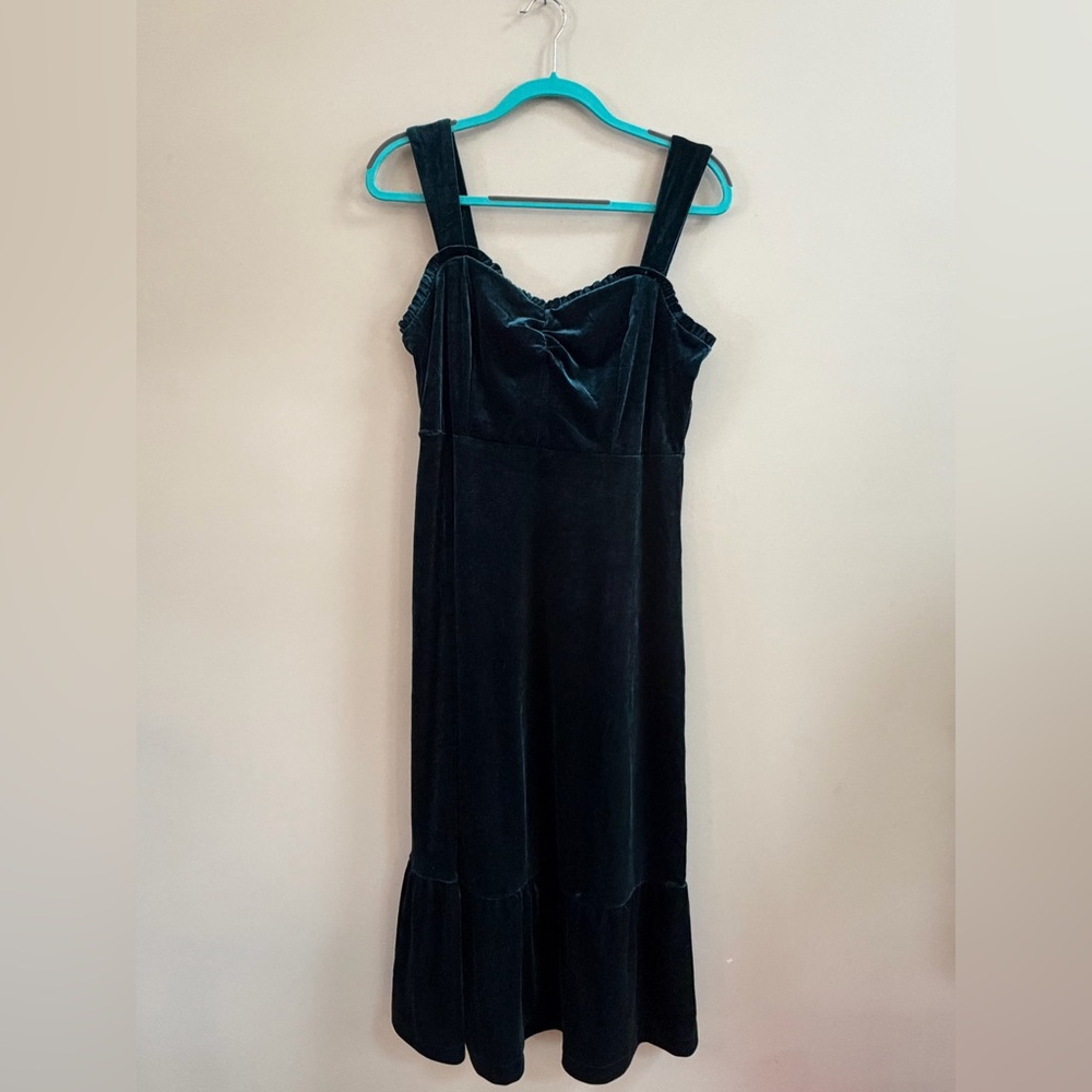 Betsey Johnson Dark Emerald Green Velvet Evening Casual Party Dress 90s Y2K